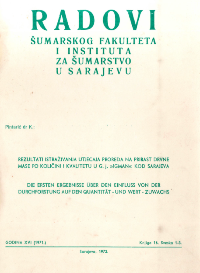 					View Vol. 19 No. 1-3 (1971): Radovi Šumarskog fakulteta i Instituta za šumarstvo u Sarajevu
				