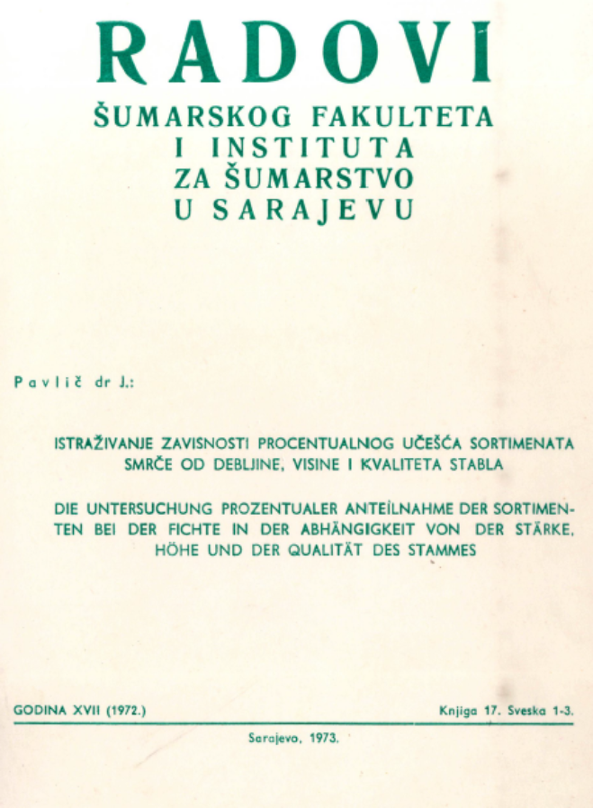 					View Vol. 20 No. 1-3 (1972): Radovi Šumarskog fakulteta i Instituta za šumarstvo u Sarajevu
				