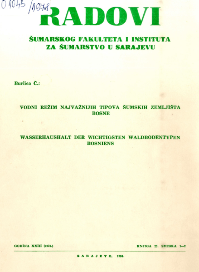 					View Vol. 26 No. 1-2 (1978): Radovi Šumarskog fakulteta i Instituta za šumarstvo u Sarajevu
				