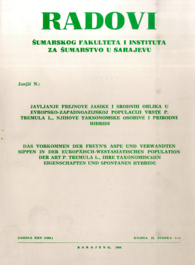 					View Vol. 28 No. 1-2 (1980): Radovi Šumarskog fakulteta i Instituta za šumarstvo u Sarajevu
				