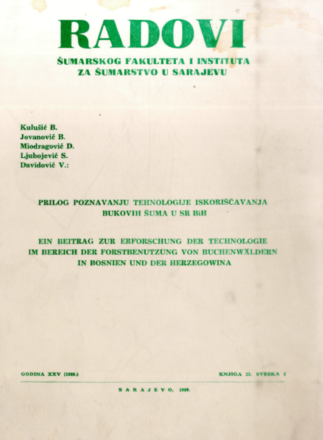 					View Vol. 28 No. 6 (1980): Radovi Šumarskog fakulteta i Instituta za šumarstvo u Sarajevu
				