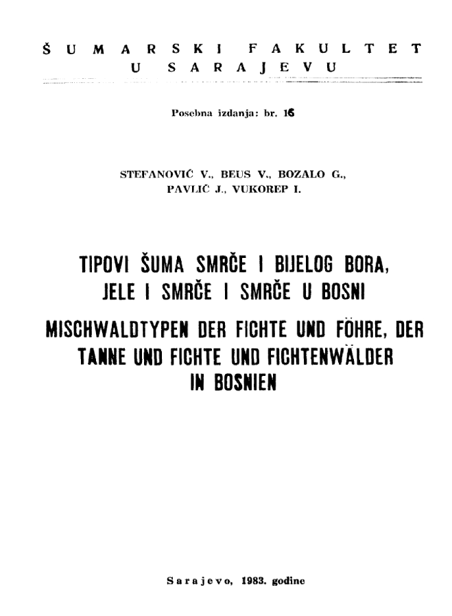 					View Vol. 16 No. 1 (1983): Šumarski fakultet - Posebna izdanja
				