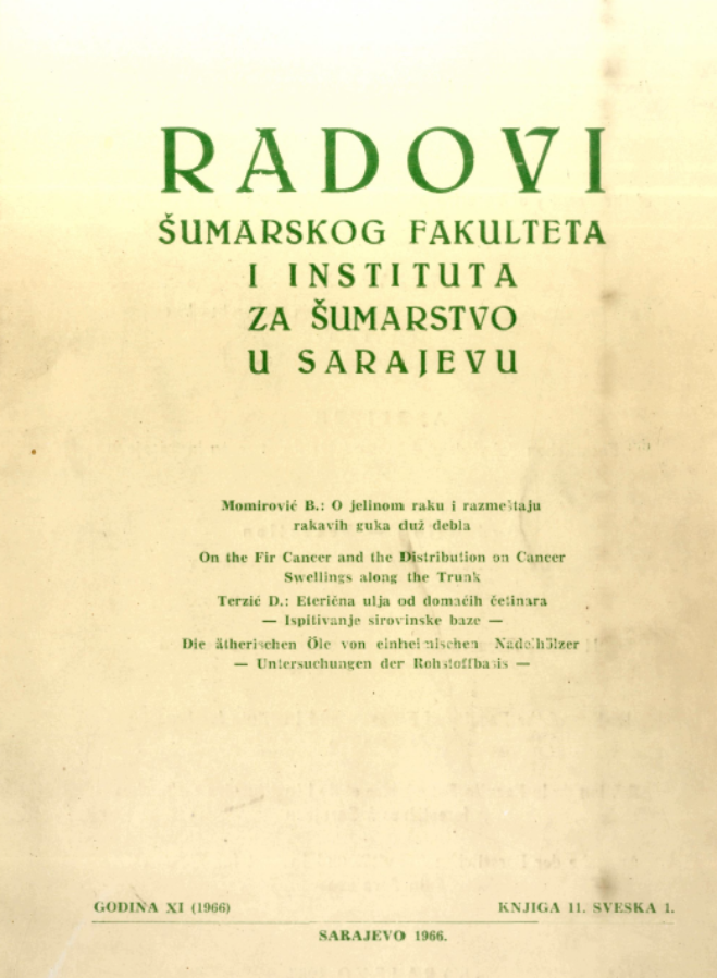 					View Vol. 14 No. 1 (1966): Radovi Šumarskog fakulteta i Instituta za šumarstvo u Sarajevu
				